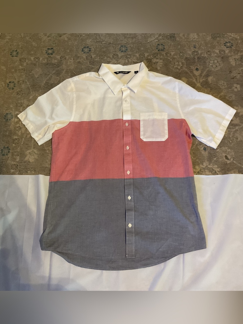 Travis Mathew White, Coral & Gray Short-Sleeve Button-Up Shirt